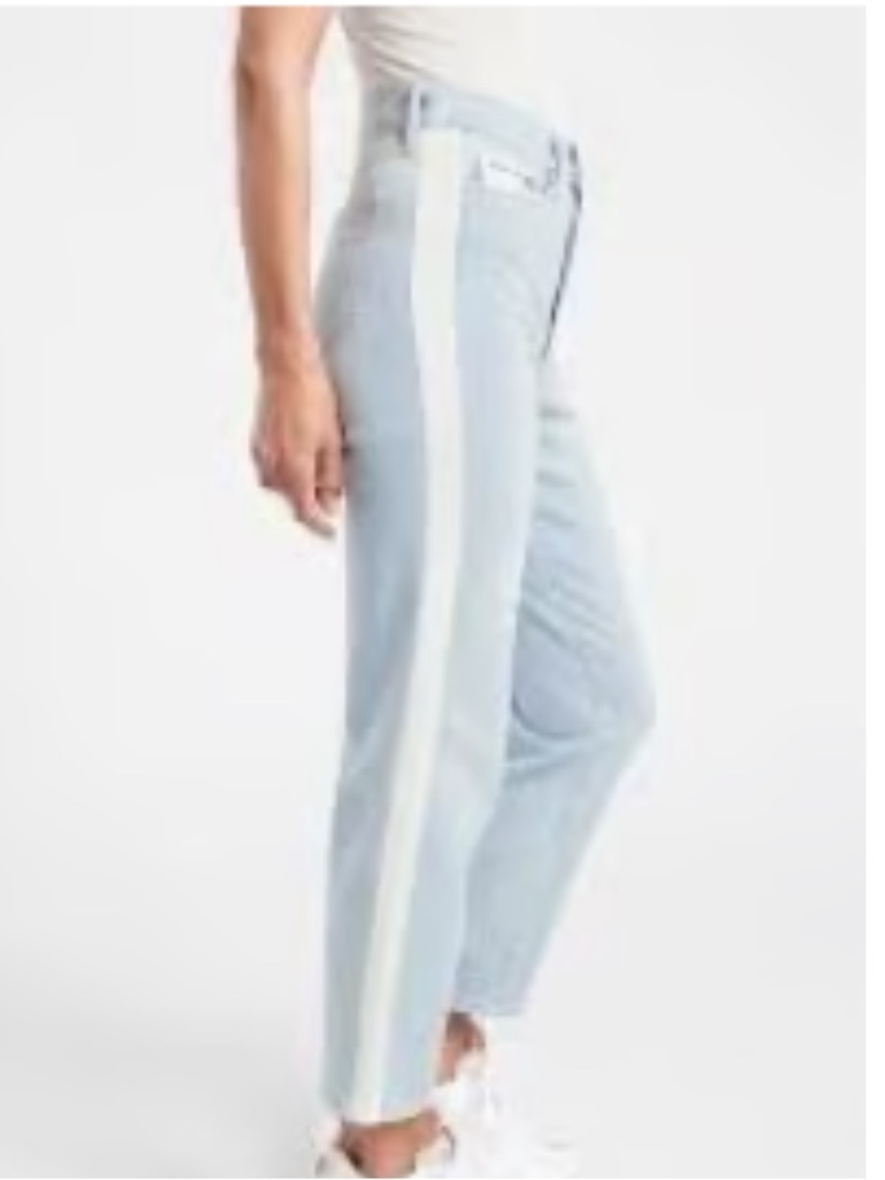 ATHLETA SCULPTEK Blue High Rise Straight Leg White Side Panel Jeans Size 4P